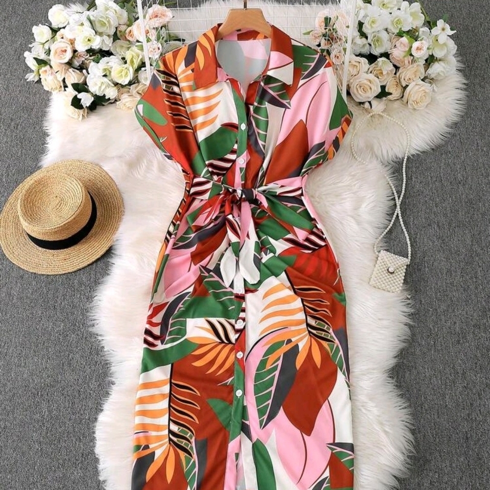 SHEIN Tropical Leaf Print Maxi Dress